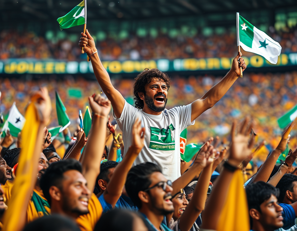A packed Wanderers Stadium in Johannesburg, with fans waving flags and cheering in excitement for the third T20I match between Pakistan and South Africa.