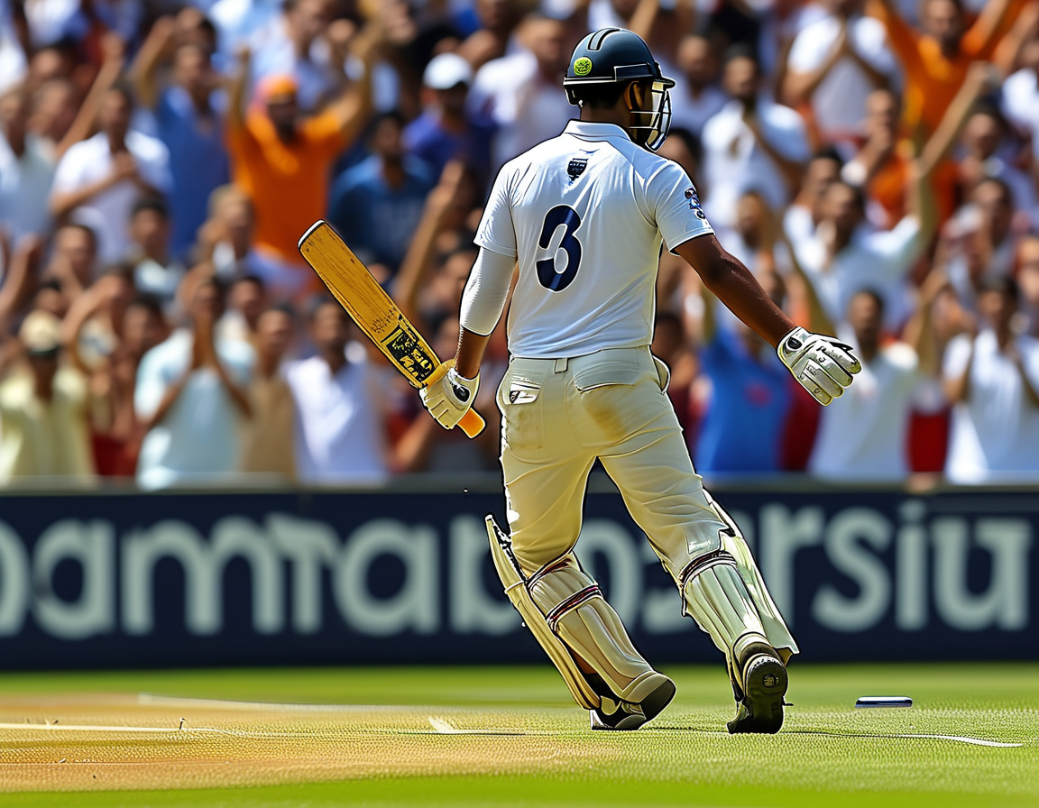 A dynamic image of Rajat Patidar hitting a six during a cricket match, with the crowd in the background celebrating his powerful stroke. The ball is soaring over the boundary, symbolizing his impactful performance.