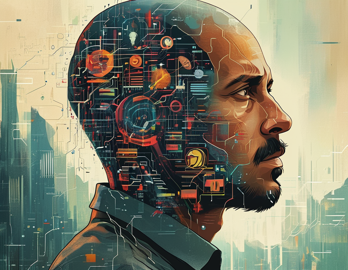 A symbolic representation of a broken chain, indicating the need for a connection between creativity and legal frameworks in AI, alongside Balaji's image signifying his critical role as a whistleblower.