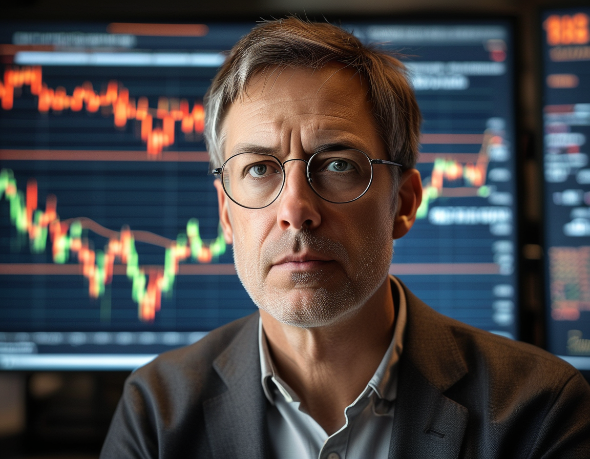 A graph showing Palantir's stock price surge over the past year, juxtaposed with an image of Gary Alexander analyzing data, demonstrating the company’s rapid growth and investor sentiments.