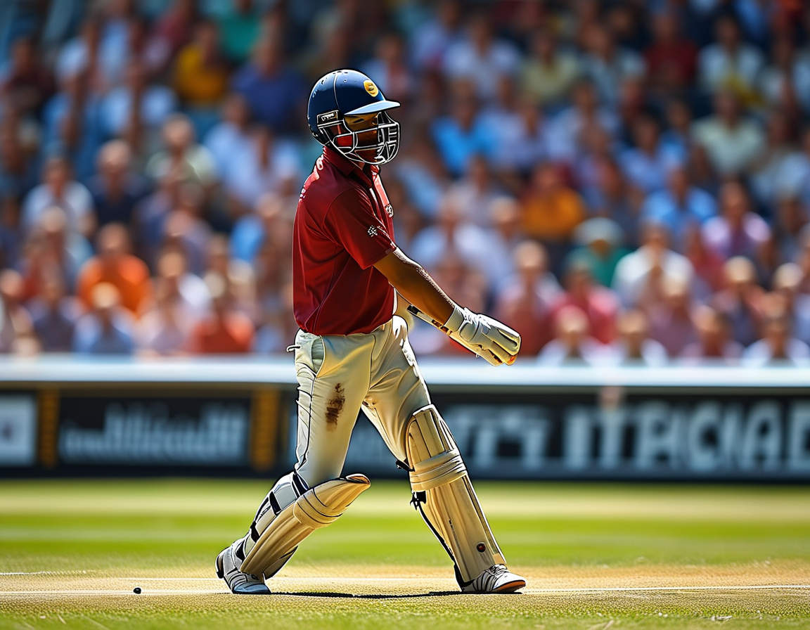 An intense cricket scene at the Gabba, featuring Mitchell Starc bowling fiercely, while Indian batsmen display anticipation amidst a tense atmosphere, highlighting the struggle for runs.