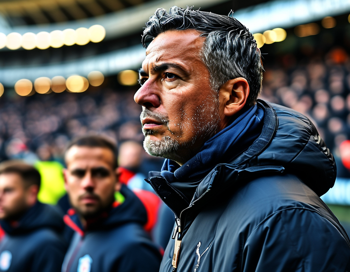 A packed Manchester City stadium with fans expressing mixed emotions, capturing the atmosphere of hope and frustration as they await a turnaround in their team’s fortunes.