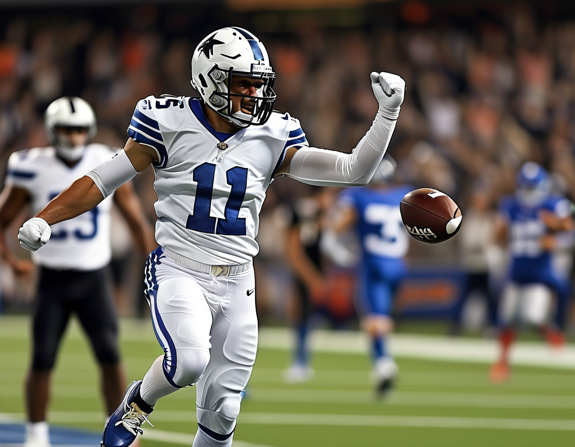 Nik Bonitto executing a fumble return for a touchdown, illustrating the defensive prowess of the Broncos against the Colts.