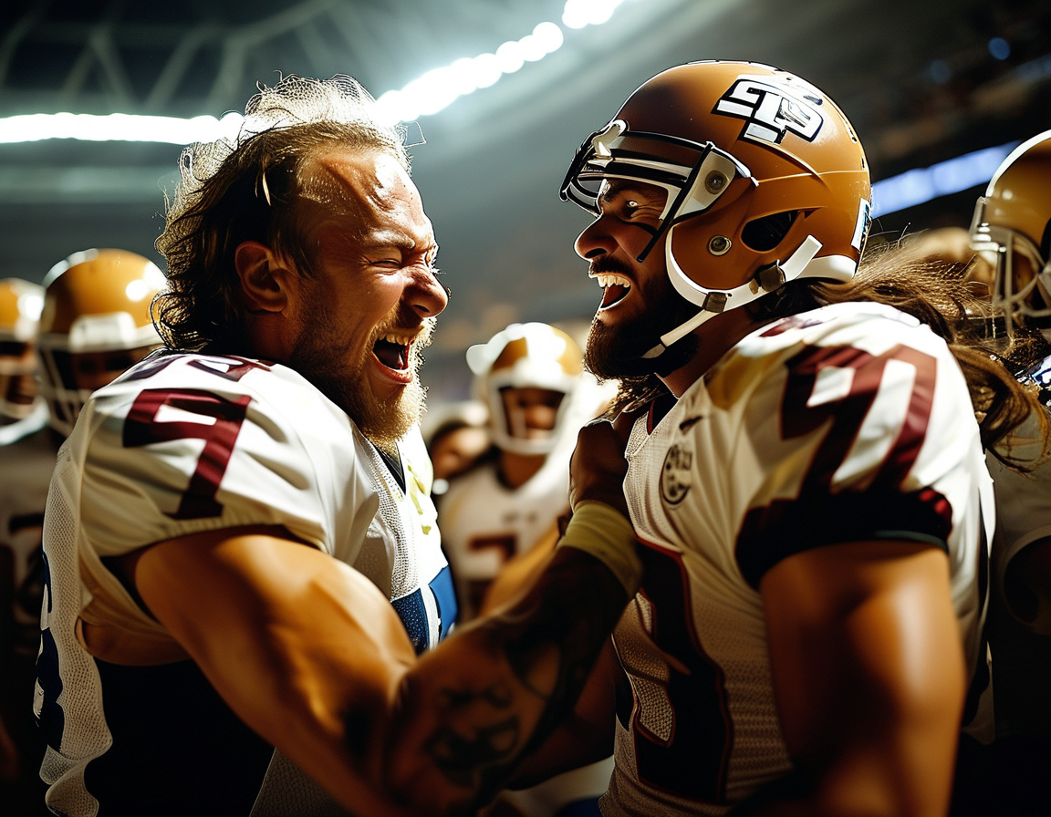 An intense moment during the game, showcasing Chiefs players celebrating a touchdown while Browns players look on in disappointment.