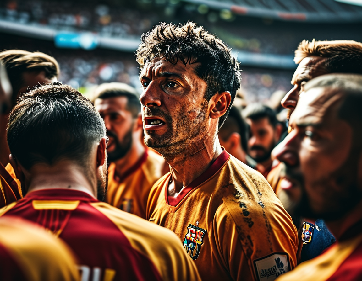 An intense moment from the Barcelona vs. Leganés match, showcasing a frustrated Lewandowski missing a key opportunity while surrounded by players in action, capturing the game's drama.