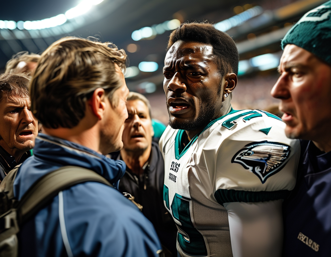 A shot of Seahawks fans in the stands, displaying a mix of concern and hope as they await news about Geno Smith's injury, reflecting the emotional investment of fans in the sport.