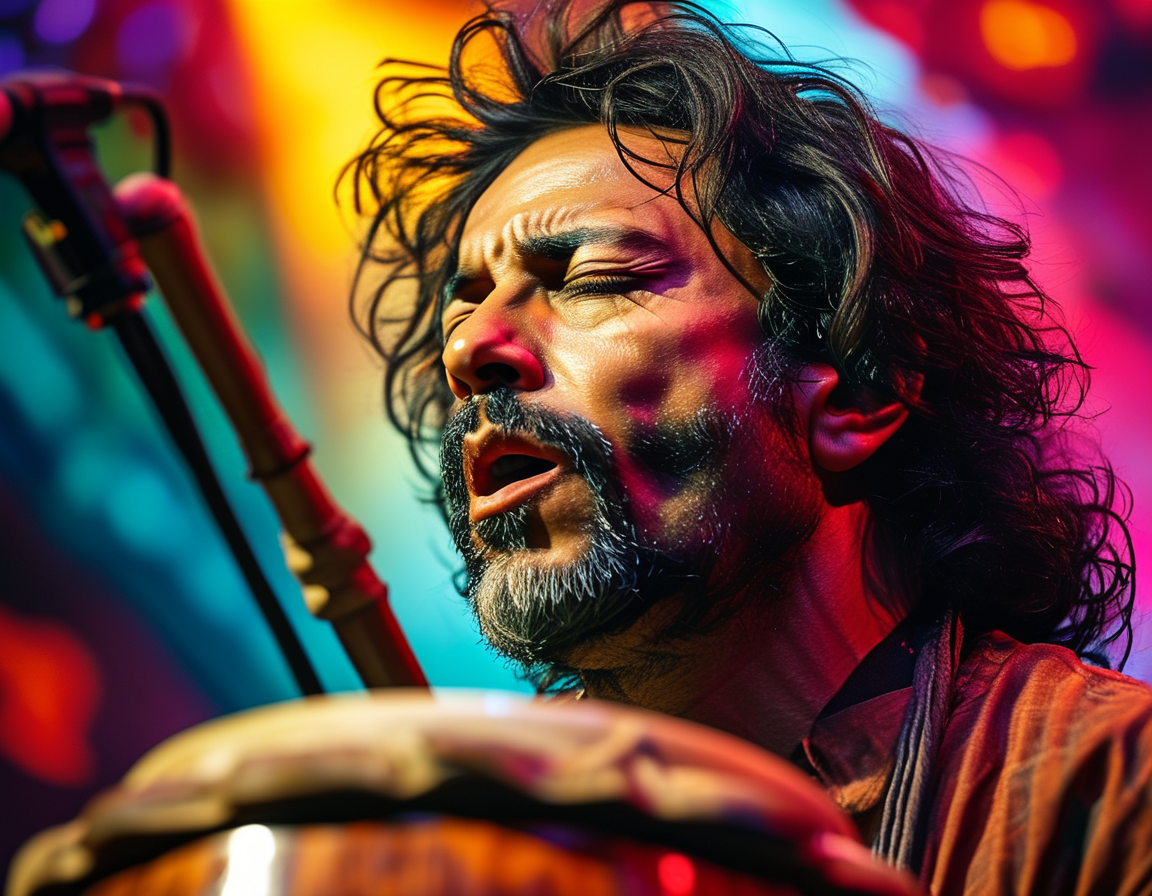 A montage of Zakir Hussain in various collaborations with artists from around the world, illustrating his role as a musical bridge between cultures and genres.
