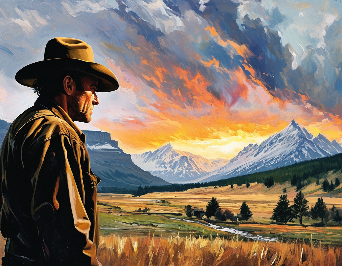 Beth and Rip standing together in front of their newly purchased ranch, with hope in their eyes and a vast Montana skyline behind them, representing new beginnings.