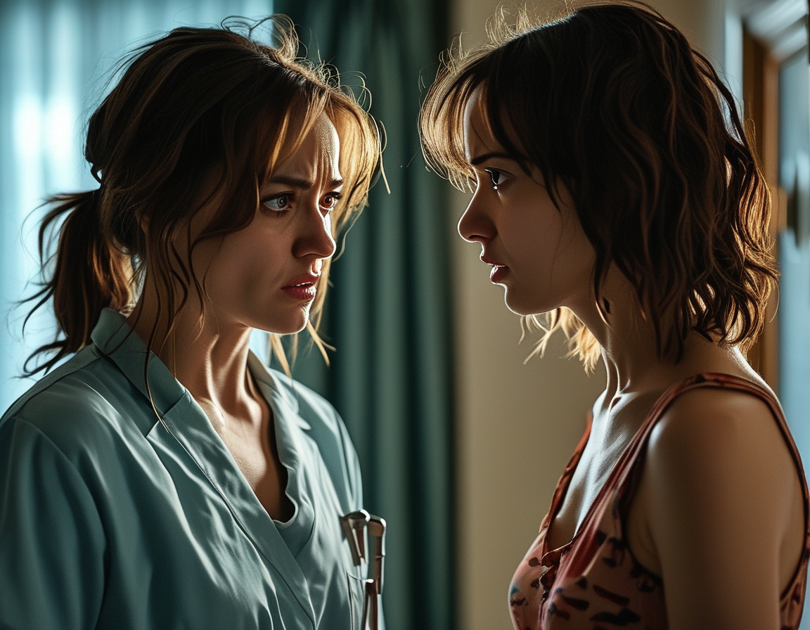An image illustrating a somber family moment, featuring Kristina and her mother Alexis deep in conversation, reflecting on loss and the struggle for understanding.