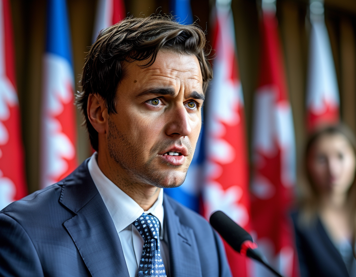 An artistic infographic illustrating the shifting political dynamics in Canada, focusing on Freeland's resignation and its impact on Trudeau's administration.