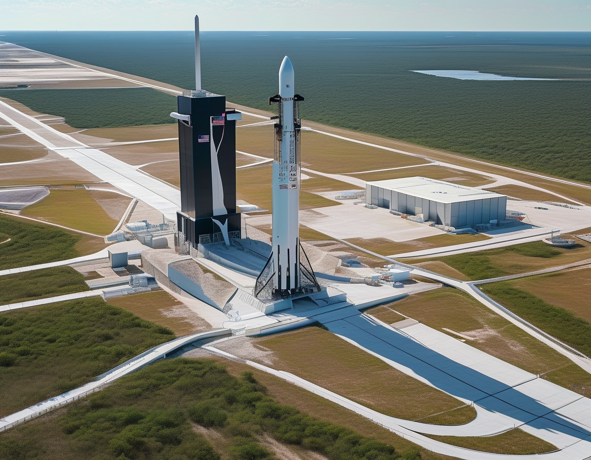An artist's rendering of a futuristic city near SpaceX's Starbase, filled with innovative architecture, scientists, and engineers, symbolizing collaboration for colonization of Mars.