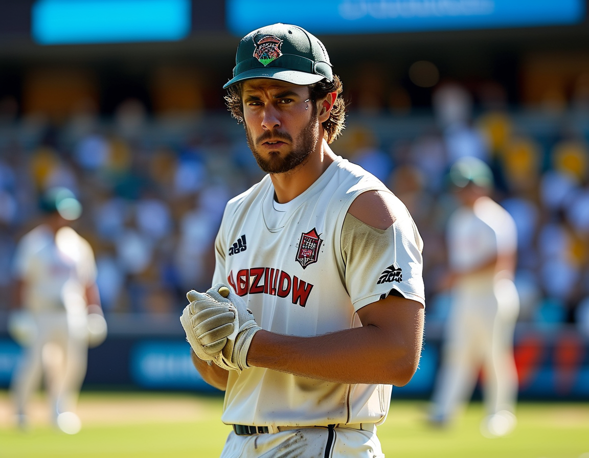 Australian cricket players looking concerned as Josh Hazlewood exits the field, representing the emotional toll and uncertainty surrounding his injury status.