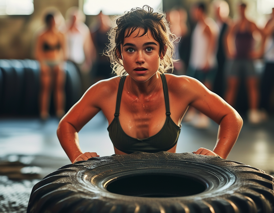 Sydney Sweeney smiling confidently in a well-lit gym, surrounded by weights and training equipment, symbolizing her resilience against critics.