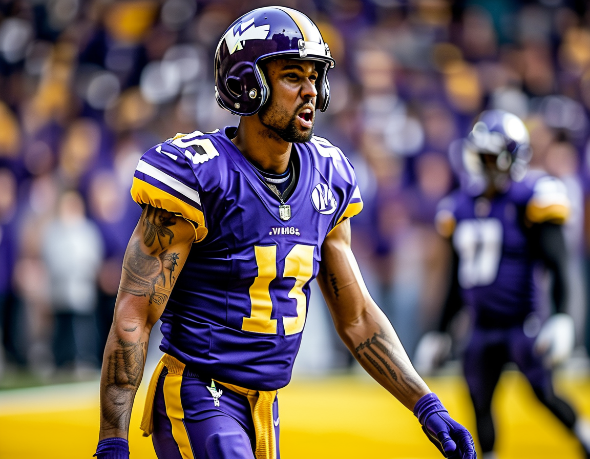 Fans cheering passionately in the stands, showcasing their support for Justin Jefferson and the Vikings during a pivotal Monday Night Football game.