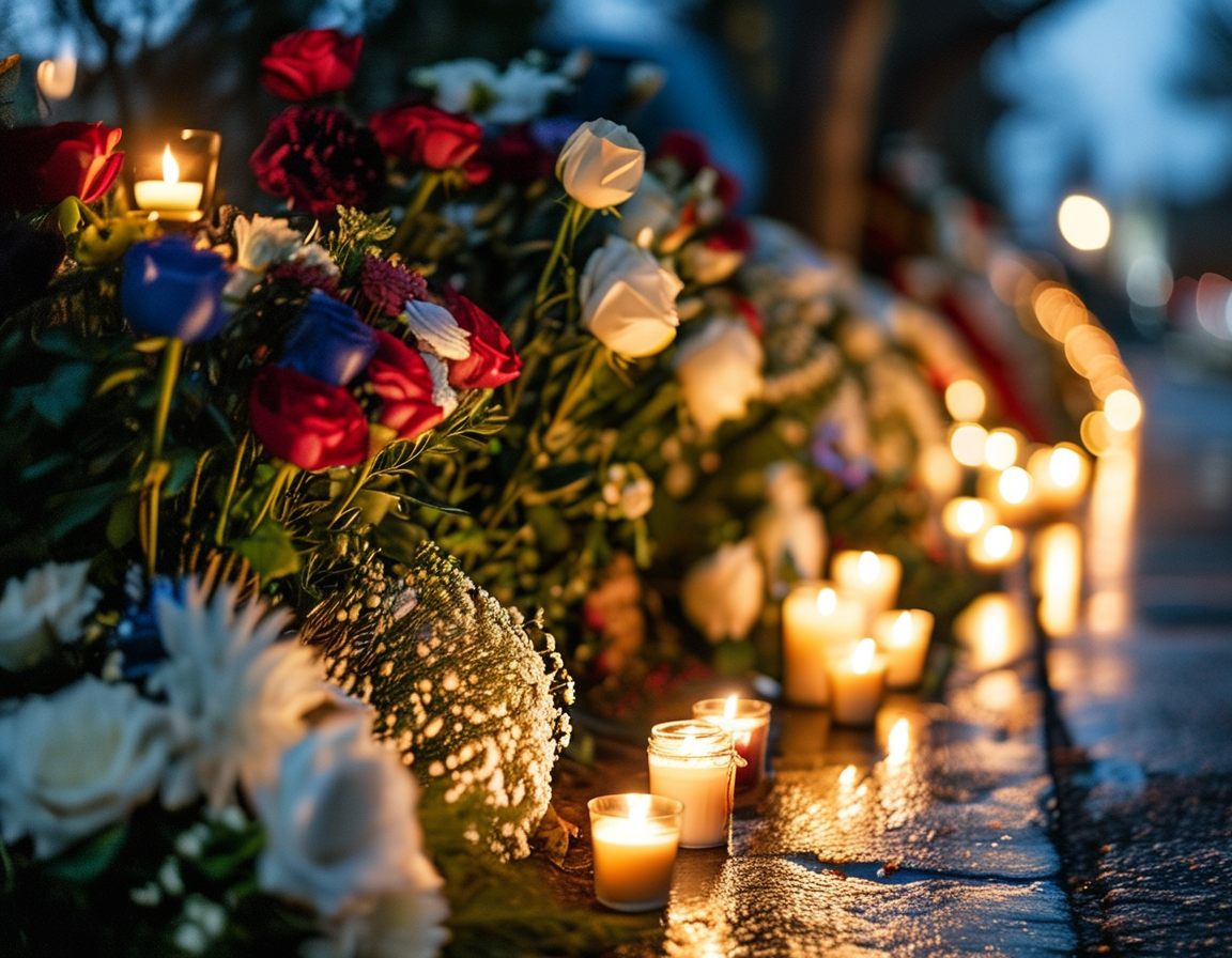 A group of students holding hands in despair outside a school, reflecting the emotional aftermath of the shooting and the deep impact it has had on their lives and community.