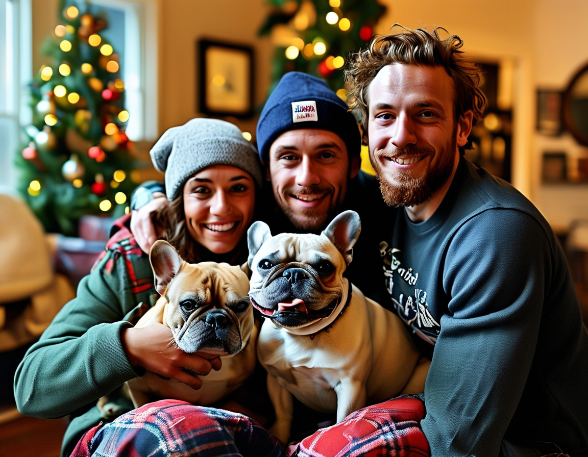 A warm family scene featuring Simone and Jonathan exchanging gifts by the Christmas tree, illuminated by cozy lights, symbolizing their love and holiday spirit.