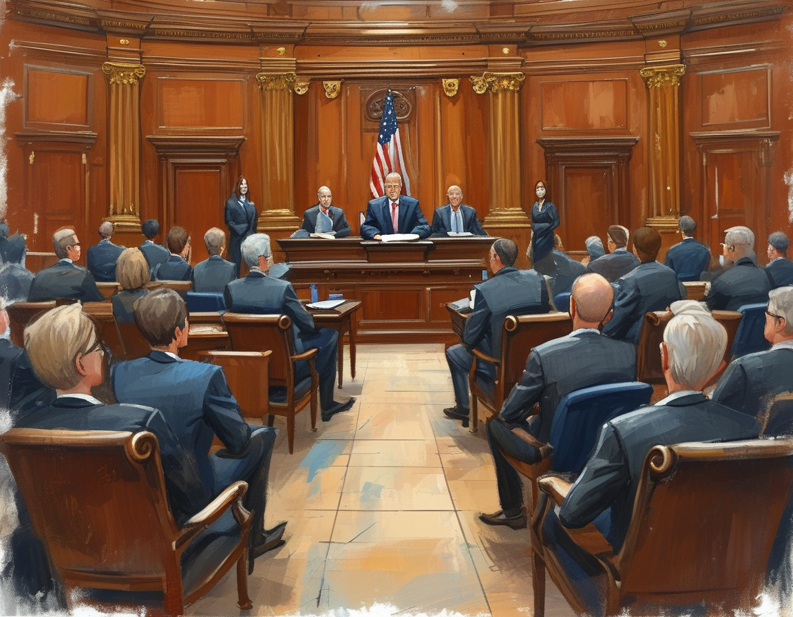 An illustration showing a tense debate in a congressional hearing room, with House Republicans discussing allegations against Liz Cheney while a witness prepares to testify.