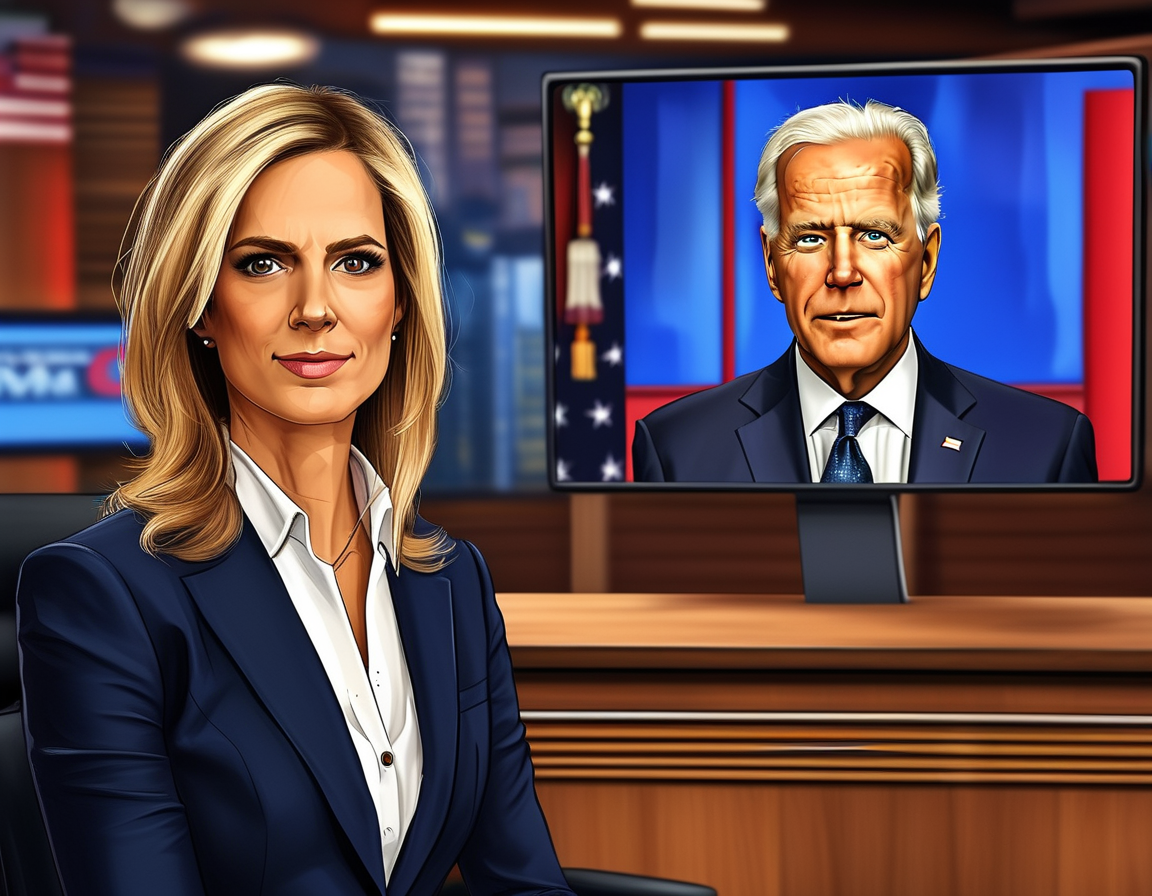 An illustration depicting MSNBC host Stephanie Ruhle in a newsroom, with a split image of Donald Trump and Joe Biden, each representing their differing approaches to accessibility in politics.