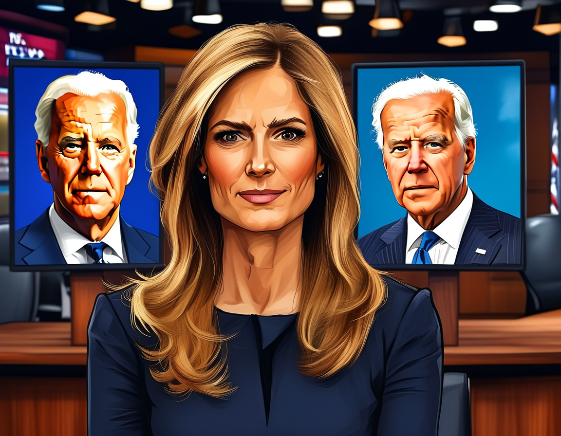A caricature of Trump speaking candidly on one side, contrasted with Biden and Harris in a controlled, formal setting, showcasing the barriers of structured political communication.