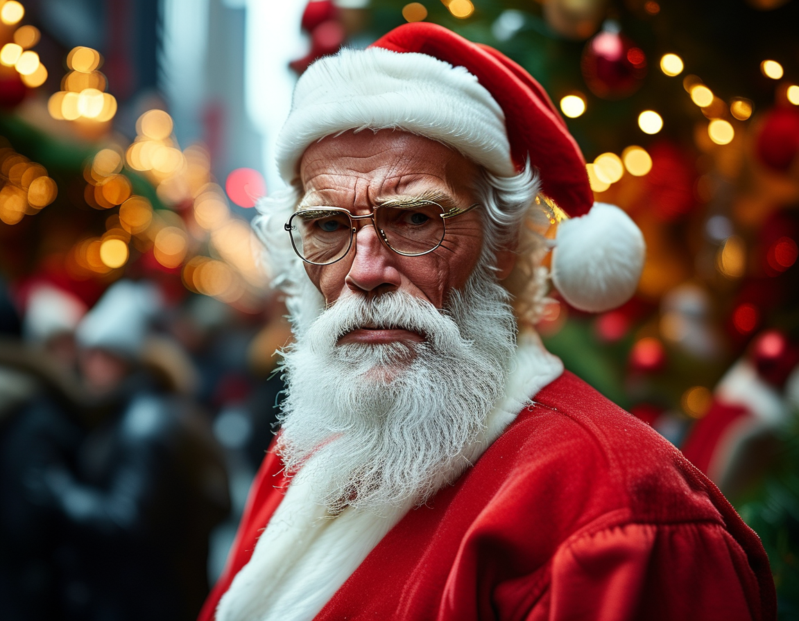 Behind-the-scenes shot of Arnold Schwarzenegger and co-star Alan Ritchson on the movie set, both dressed in holiday attire and sharing a lighthearted moment.