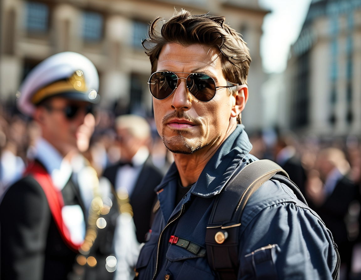 A close-up portrait of Tom Cruise at the Distinguished Public Service Award ceremony, showcasing his gratitude and lasting legacy in military advocacy.
