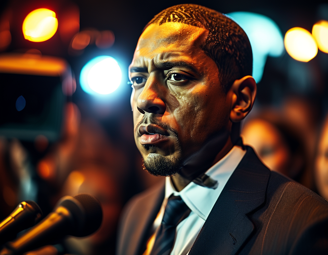 An illustration of a gavel striking down, symbolizing the intersection of justice and celebrity culture, with outlines of Jay-Z and Diddy in the background.