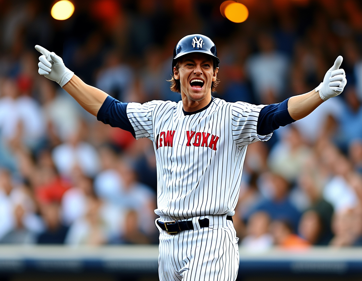 A graphical representation of Cody Bellinger's career statistics, including his MVP year and recent performance, juxtaposed with the Yankees logo.