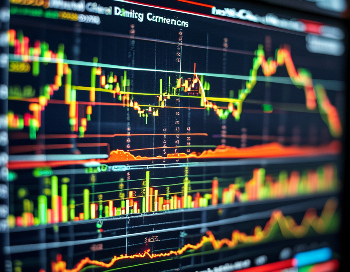 A visual representation of the stock market's upward trend, featuring stock charts, financial symbols, and investors evaluating stocks, capturing the excitement surrounding the Dam Capital Advisors IPO.