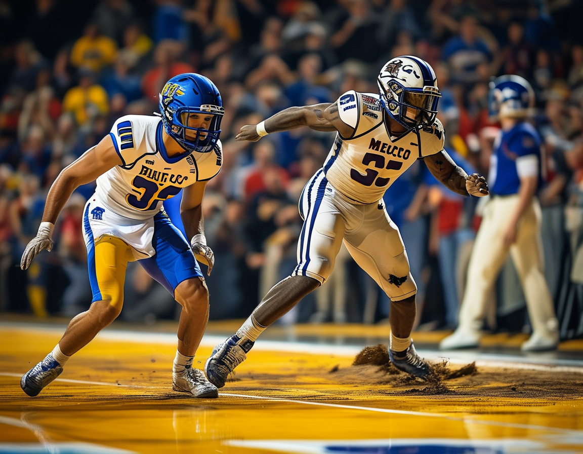 An emotional Garrett Greene celebrating after a touchdown for WVU, with Memphis players in the background, capturing the high stakes of the Frisco Bowl match.