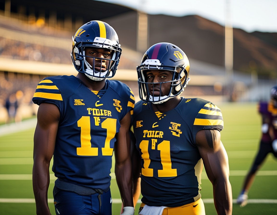 The Branch brothers sharing a moment of teamwork on the sidelines, representing their bond and resilience amid challenges, captured during a pivotal USC football game.