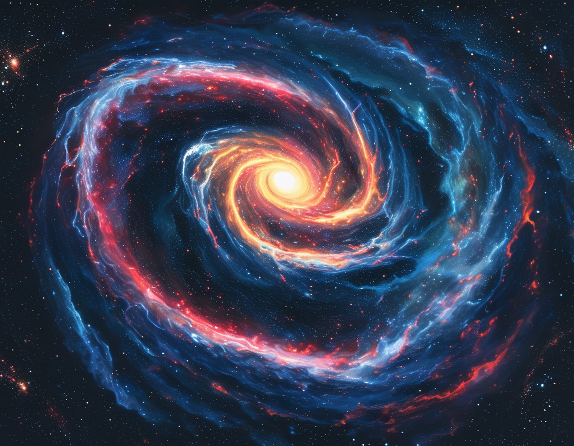 An artist's depiction of the anticipated merger of two stars within the S-cluster, showcasing the dynamic energy and chaos of the galaxy's gravitational interplay.
