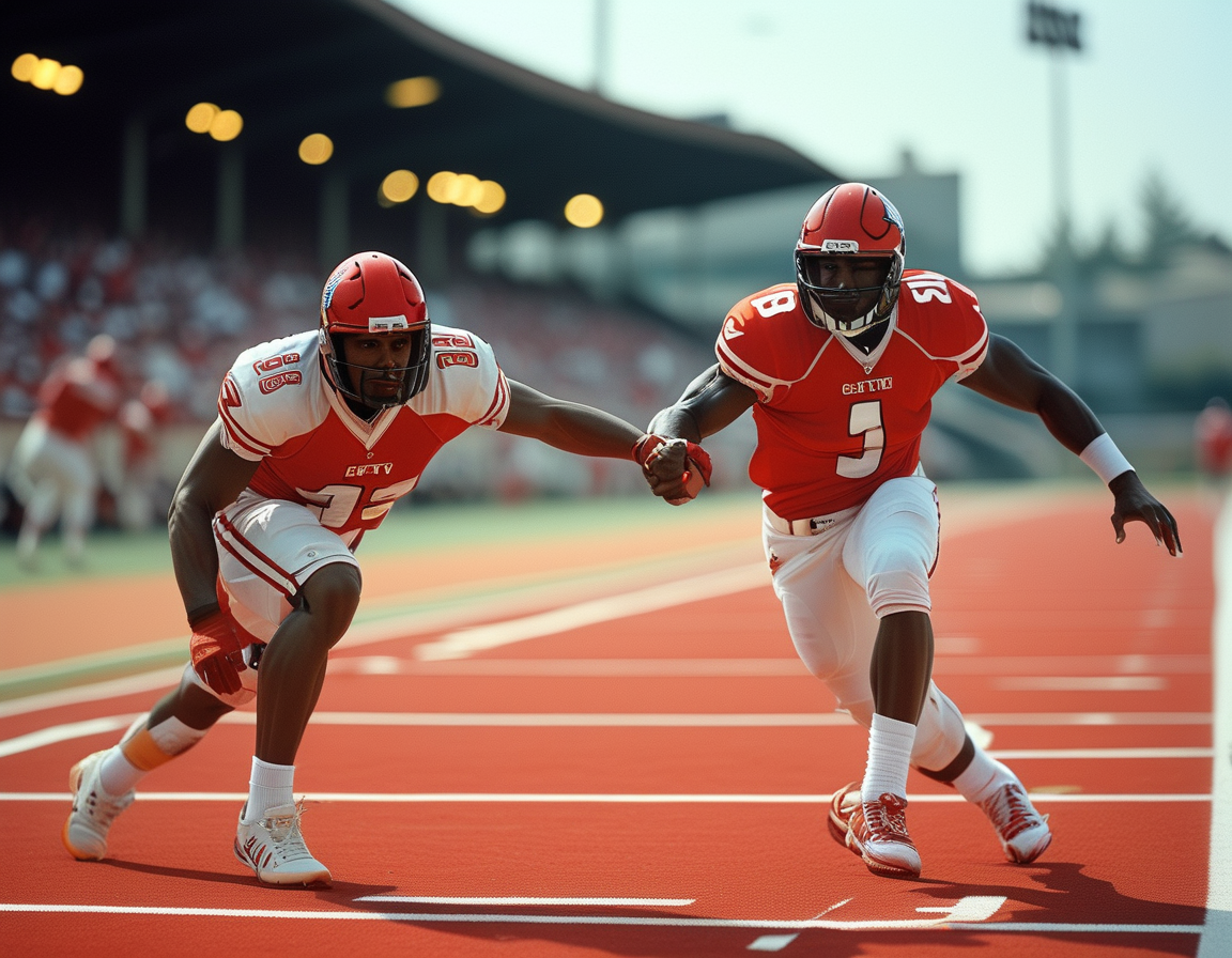 An action-packed image of Budda Baker and James Conner on the field, showcasing their intensity and teamwork during a game, symbolizing their importance to the Cardinals' future.