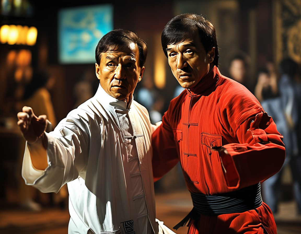 Li Fong, portrayed by Ben Wang, participating in a karate competition, demonstrating his skills while looking determined amidst a diverse group of competitors.