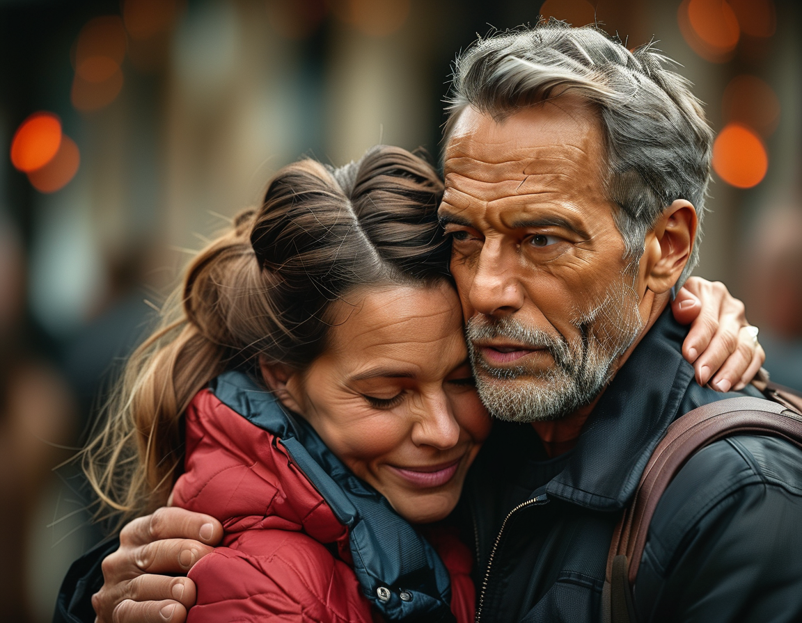 A touching scene of Bruce Willis embracing his daughter Scout, showcasing an intimate and emotional father-daughter hug filled with love and warmth.