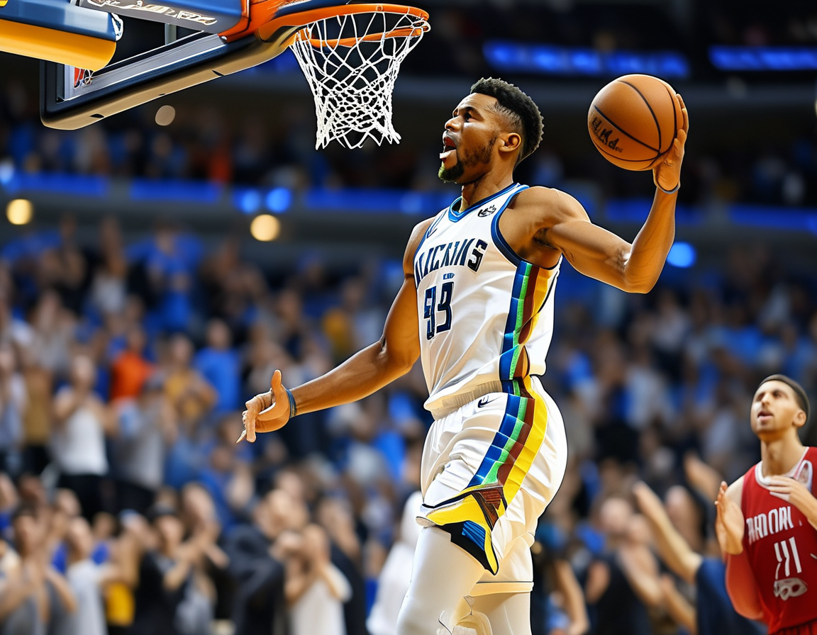 An intense moment of the Bucks' defense as they pressure an Oklahoma City player, illustrating the grit and teamwork that led to their championship victory.