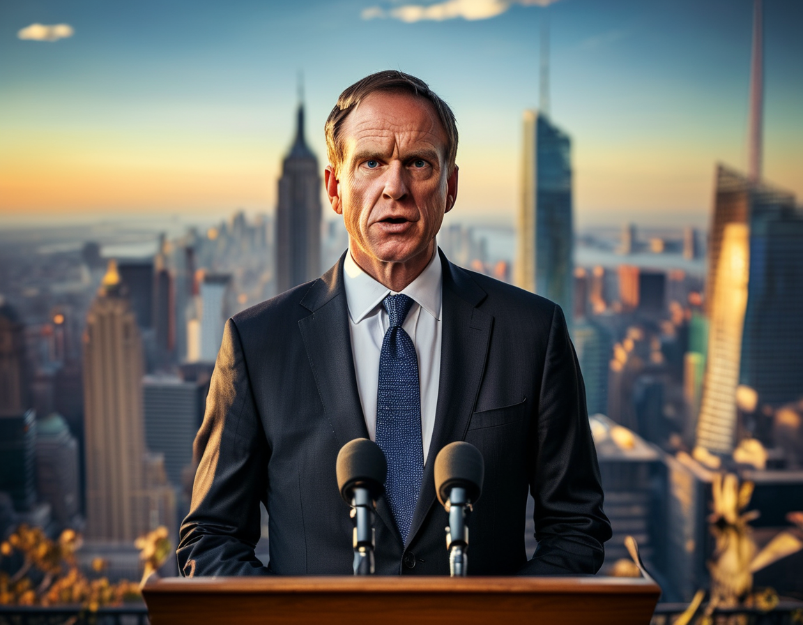 A close-up shot of Mayor Adams with a serious expression, illustrating the weight of the federal charges against him while he gestures emphatically, highlighting his strong denial of wrongdoing.
