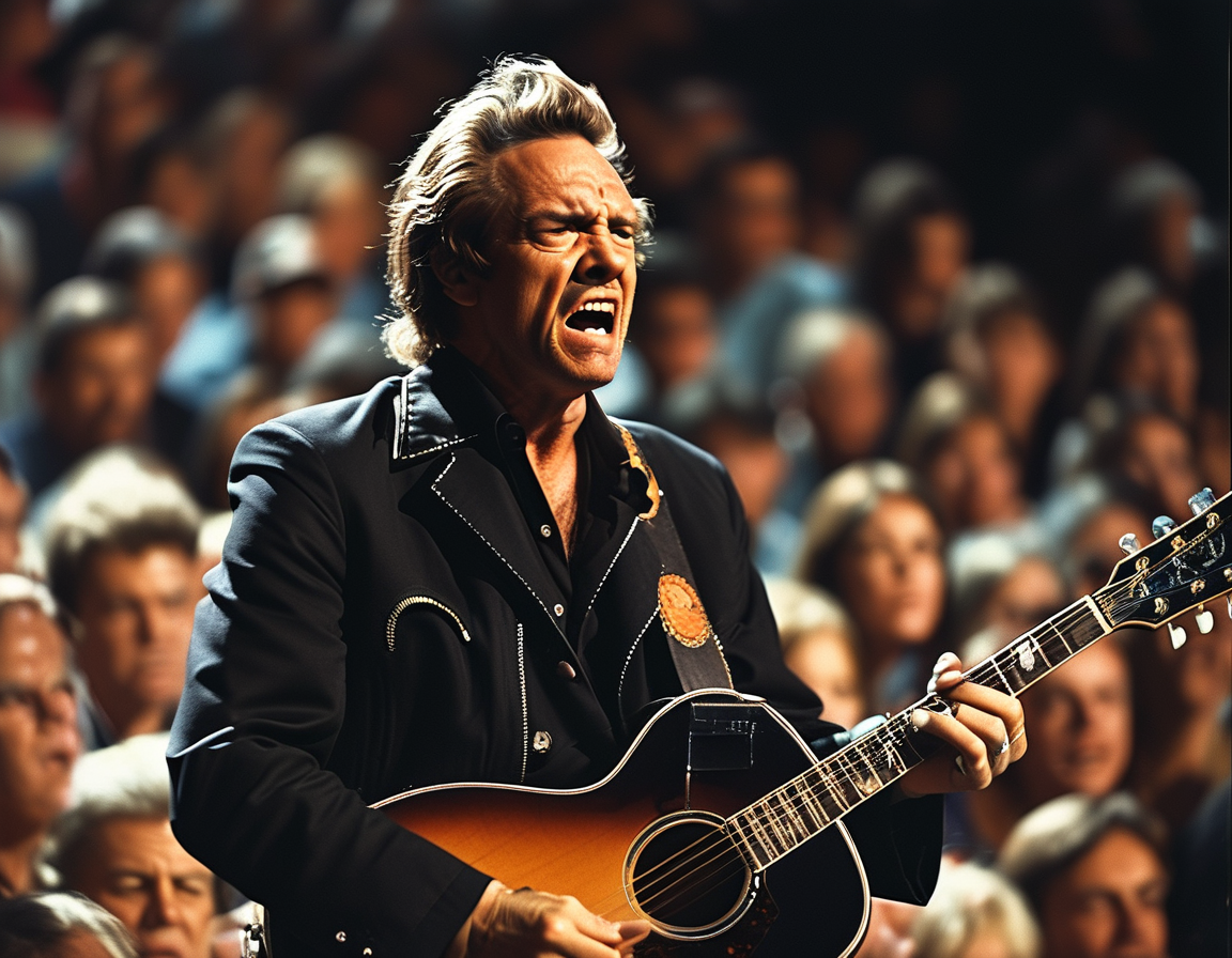 An editorial montage of Johnny Cash's key life moments, including recording sessions, personal struggles, and moments of triumph that define his legendary legacy.