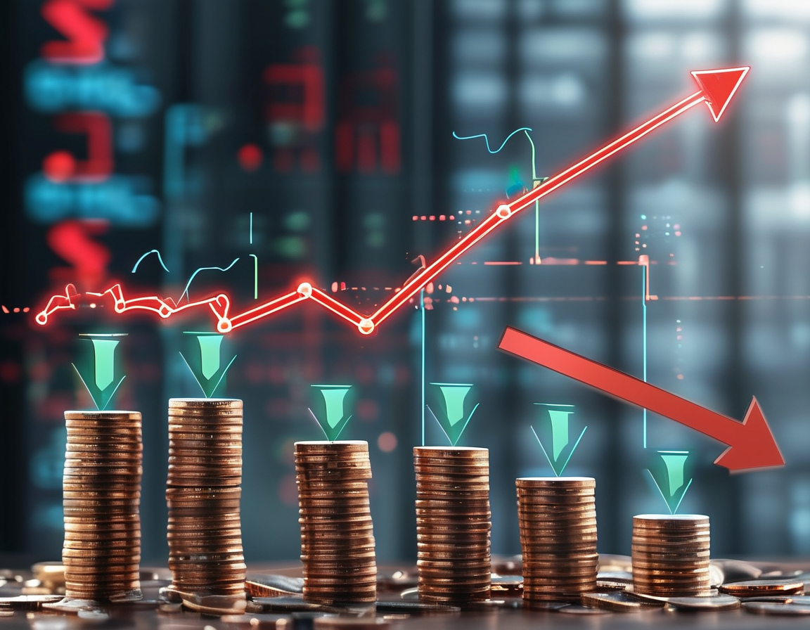 A downward trend graph illustrating the decline of the IHSG, with arrows and stock market symbols representing investor concerns and market volatility.