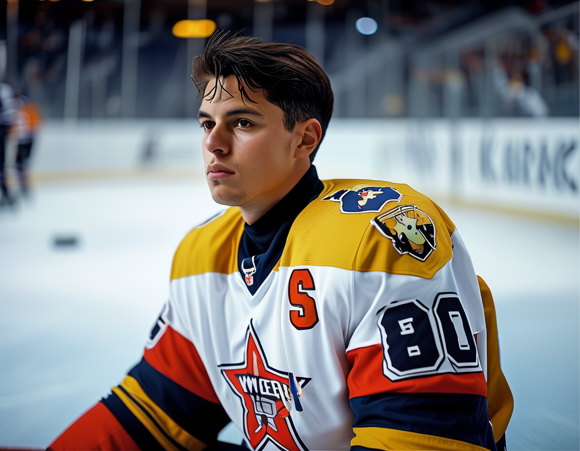 A shot of Will Borgen in a Kraken jersey, demonstrating his anticipation as he prepares to join the Rangers and the potential impact he could have on the team's defense.
