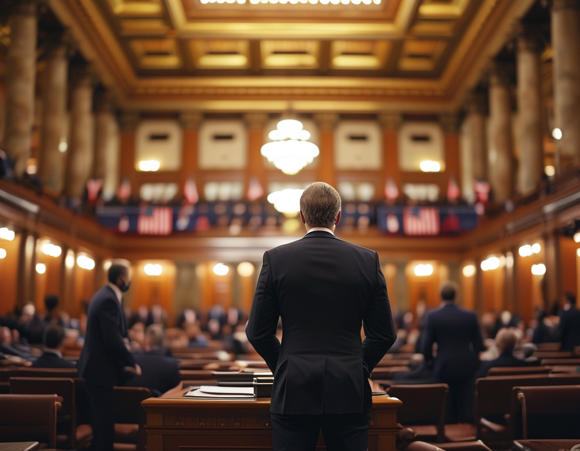 A close-up of House Speaker Mike Johnson, looking concerned while holding a budget proposal, reflecting the urgency and pressure in Congress amid Trump’s sudden demands.