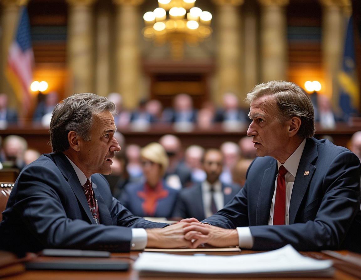 Democratic lawmakers expressing frustration over budget cuts at a press conference, highlighting the impact of partisan politics on humanitarian aid.