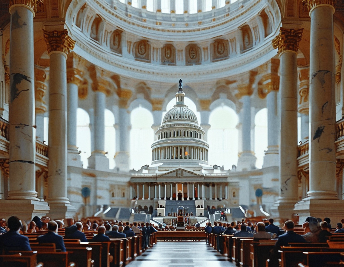A tense scene at the U.S. Capitol with lawmakers debating intensely, capturing the urgency and stakes of the potential government shutdown.