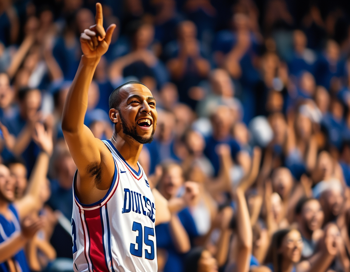 A dramatic moment from the game showing San Francisco's Malik Thomas preparing to shoot a buzzer-beating 3-pointer with the clock winding down, emphasizing the tension of the finale.