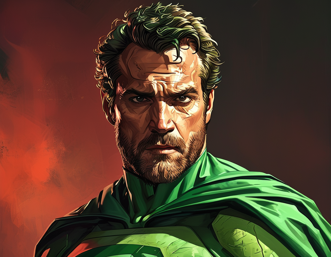 An image depicting Nathan Fillion's Guy Gardner with a bowl-cut hairstyle and a green Lantern ring, capturing the character's humorous essence in the teaser for Superman: Legacy.