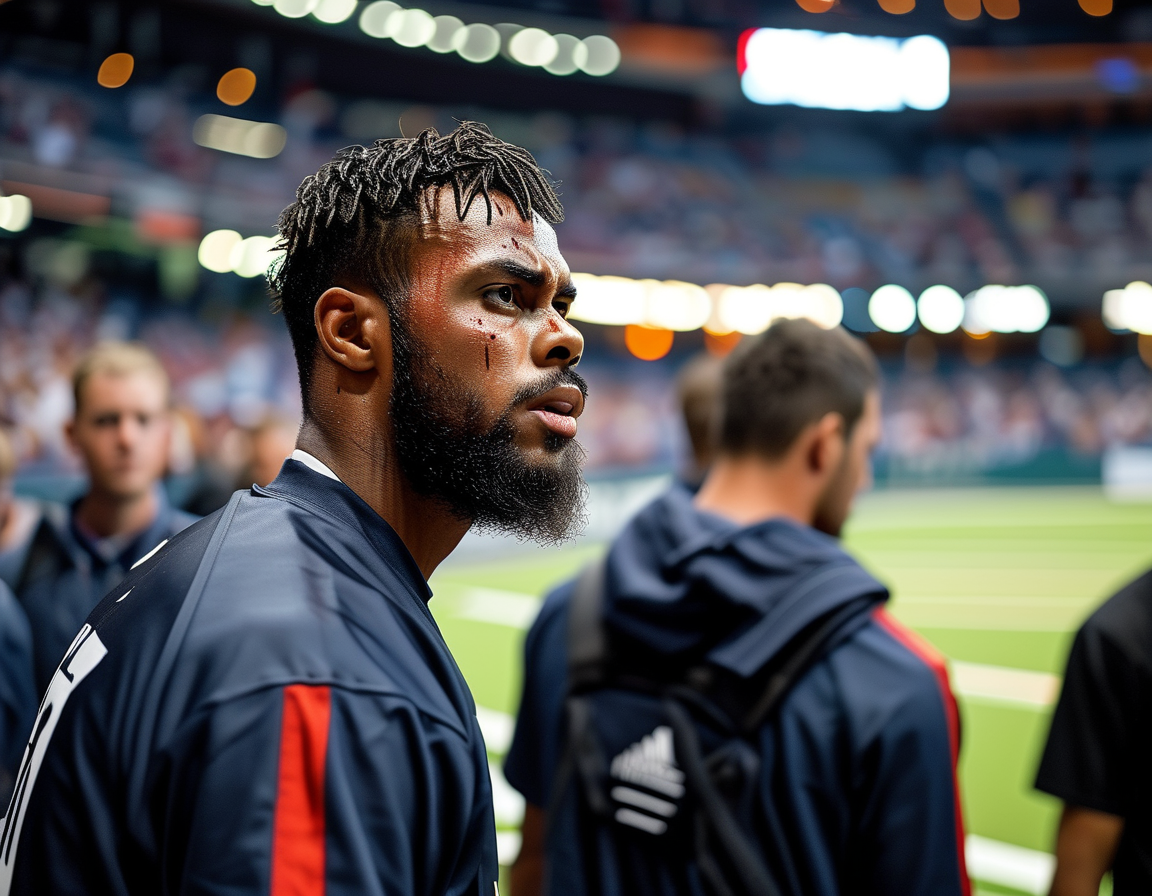 Close-up of Brandon King wincing in pain after sustaining a side strain during a match, emphasizing the impact of injuries on players and teams during a tournament.