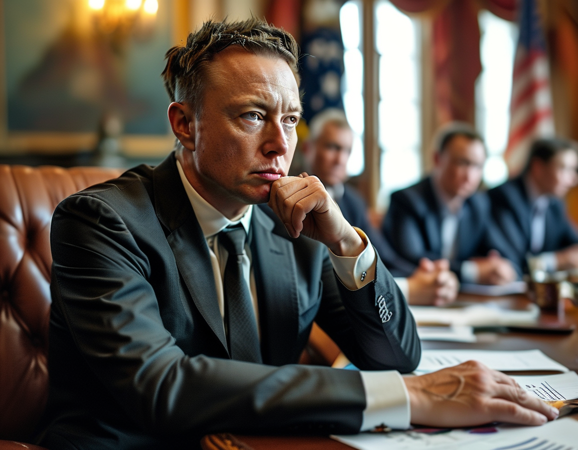 A political cartoon depicting a frustrated Elon Musk surrounded by chaotic scenes of government shutdown impacts, emphasizing the disconnect between billionaires and everyday citizens.