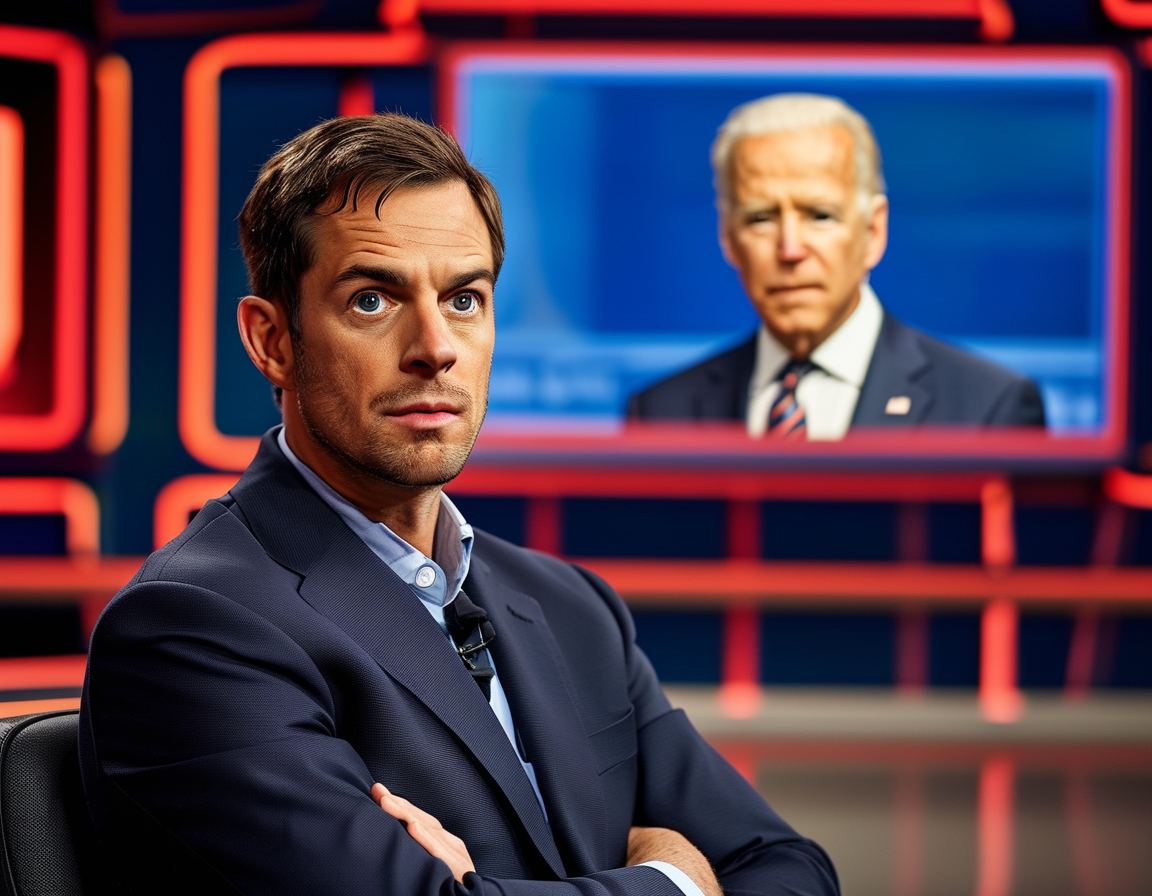 Chris Cillizza, seated at a news desk, earnestly addressing the camera with a backdrop of political imagery, highlighting the weight of his recent apology regarding Biden's mental fitness.