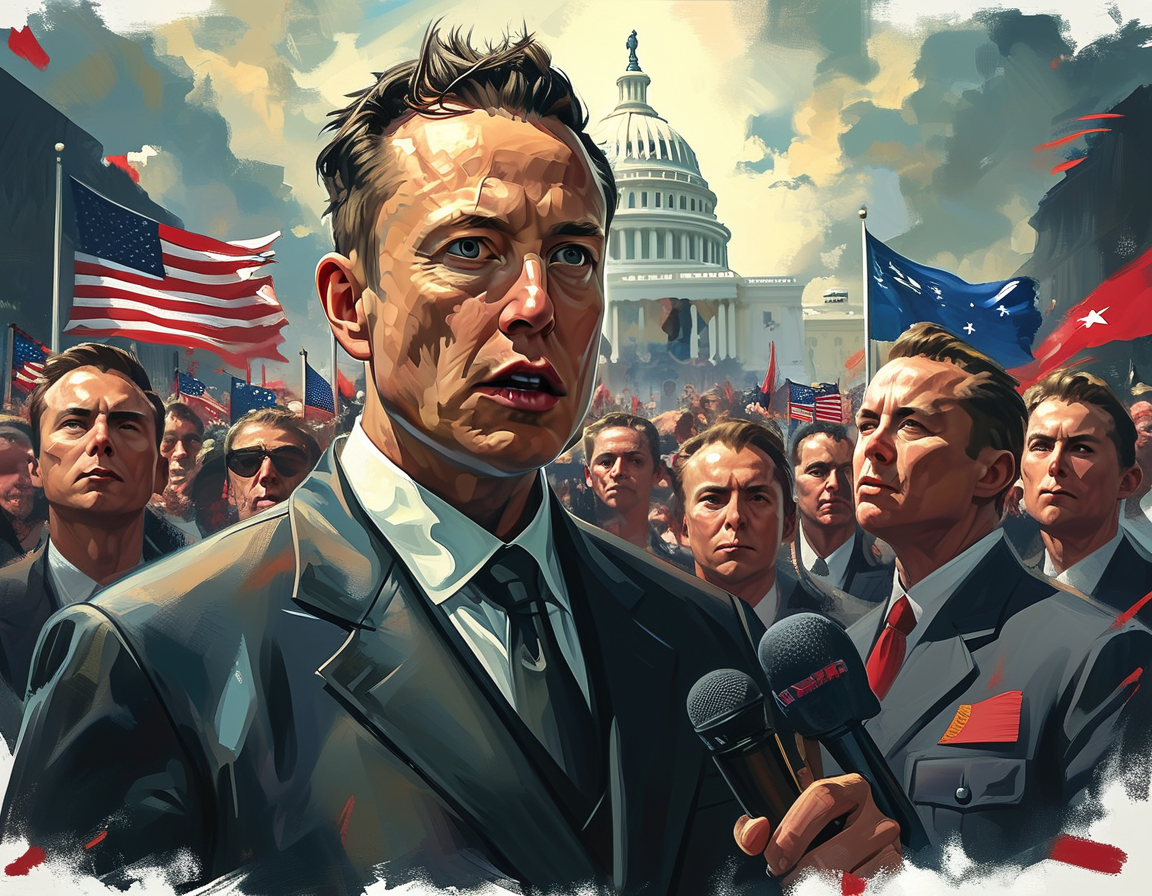 An insightful visual showing lawmakers at their desks, distracted by their phones, embodying the tension of political maneuvering in response to Musk's social media activities.