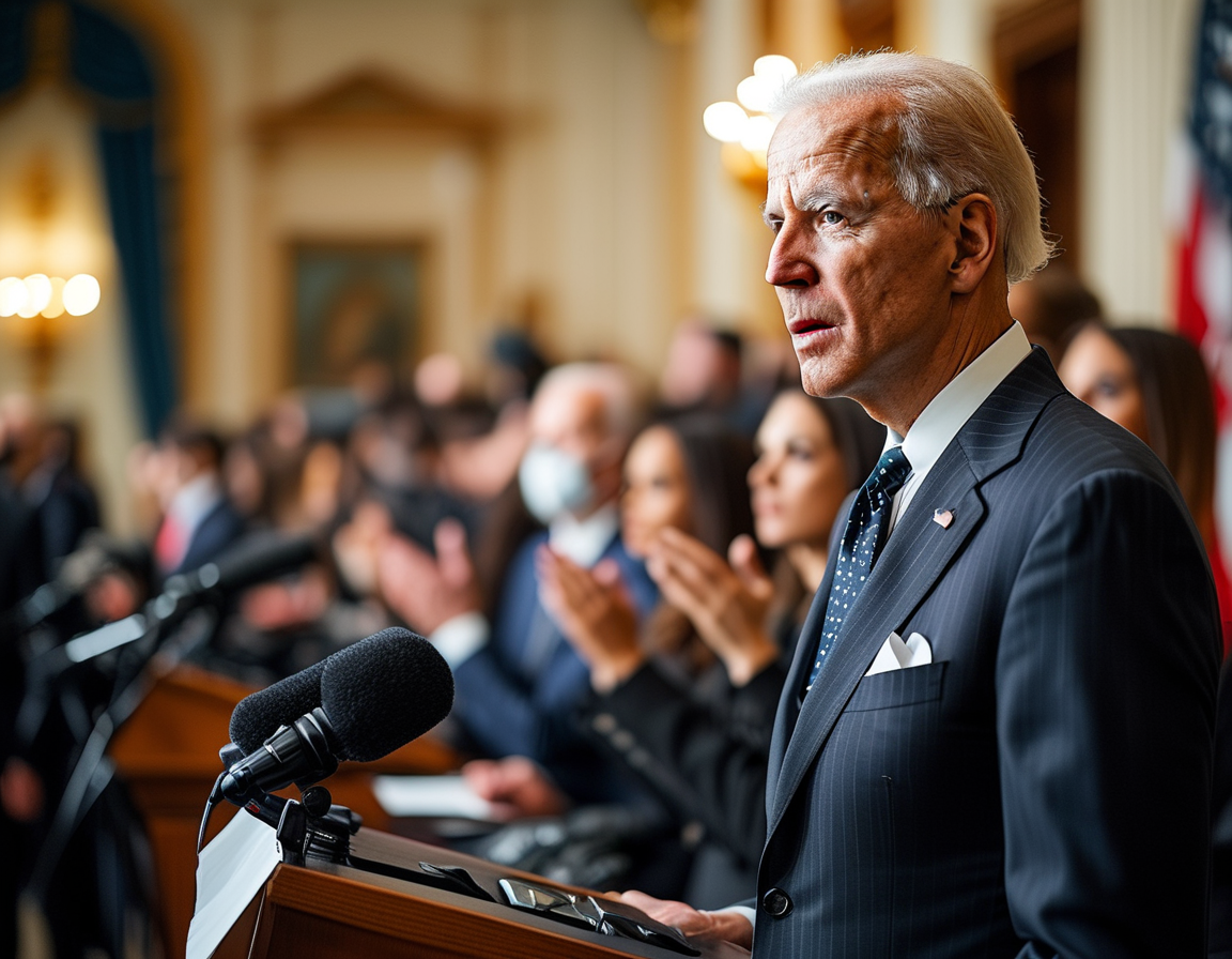 Illustration of President Biden deep in thought, contemplating the ongoing government shutdown and the impact on federal workers, with a backdrop of Capitol Hill looming in the distance.