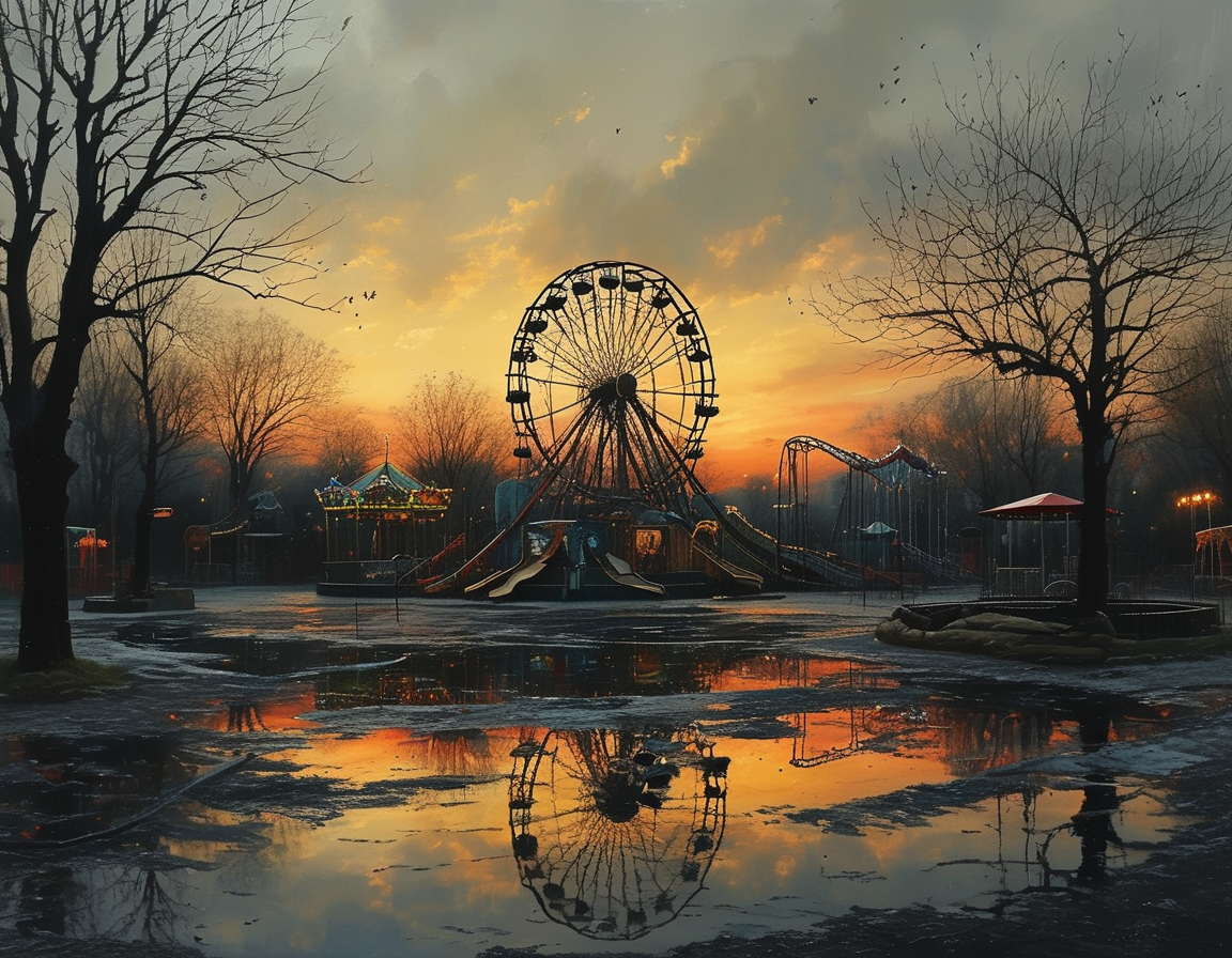 A somber scene depicting a playground at dusk, symbolizing lost childhood and innocence, reflecting on the tragedy of child neglect.